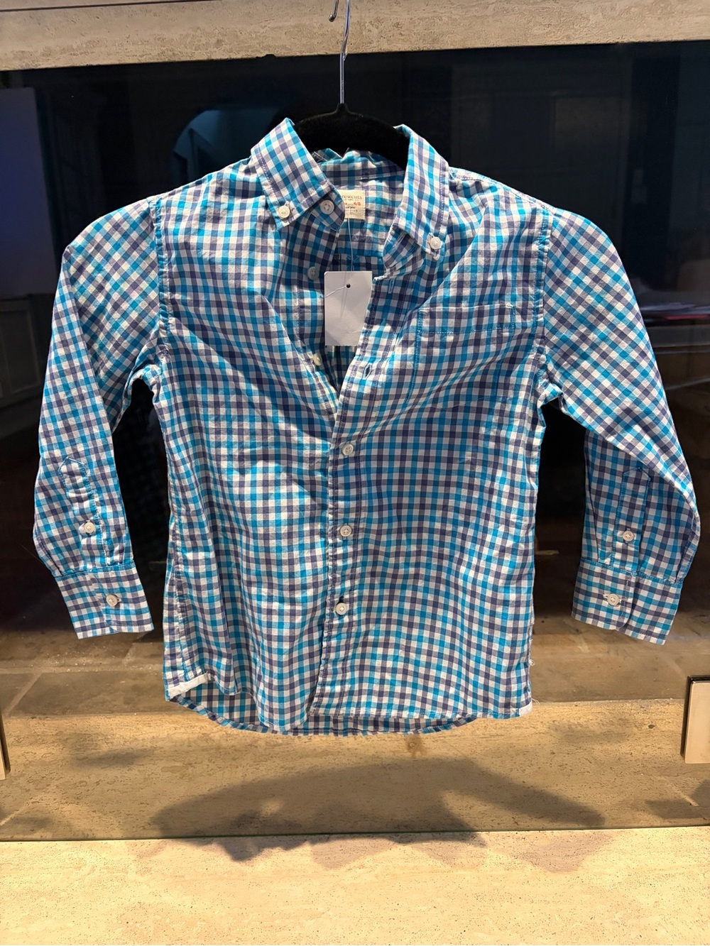 Crew Cuts Teal & White Plaid Button-Down Shirt